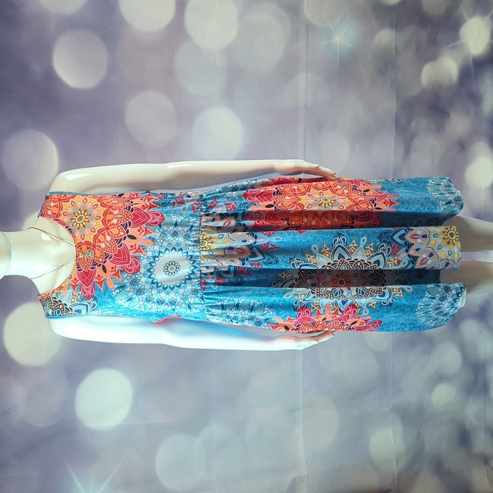 Ours sz XL Sleeveless Jersey Knit Floral Colorful Pullover Dress with Pockets